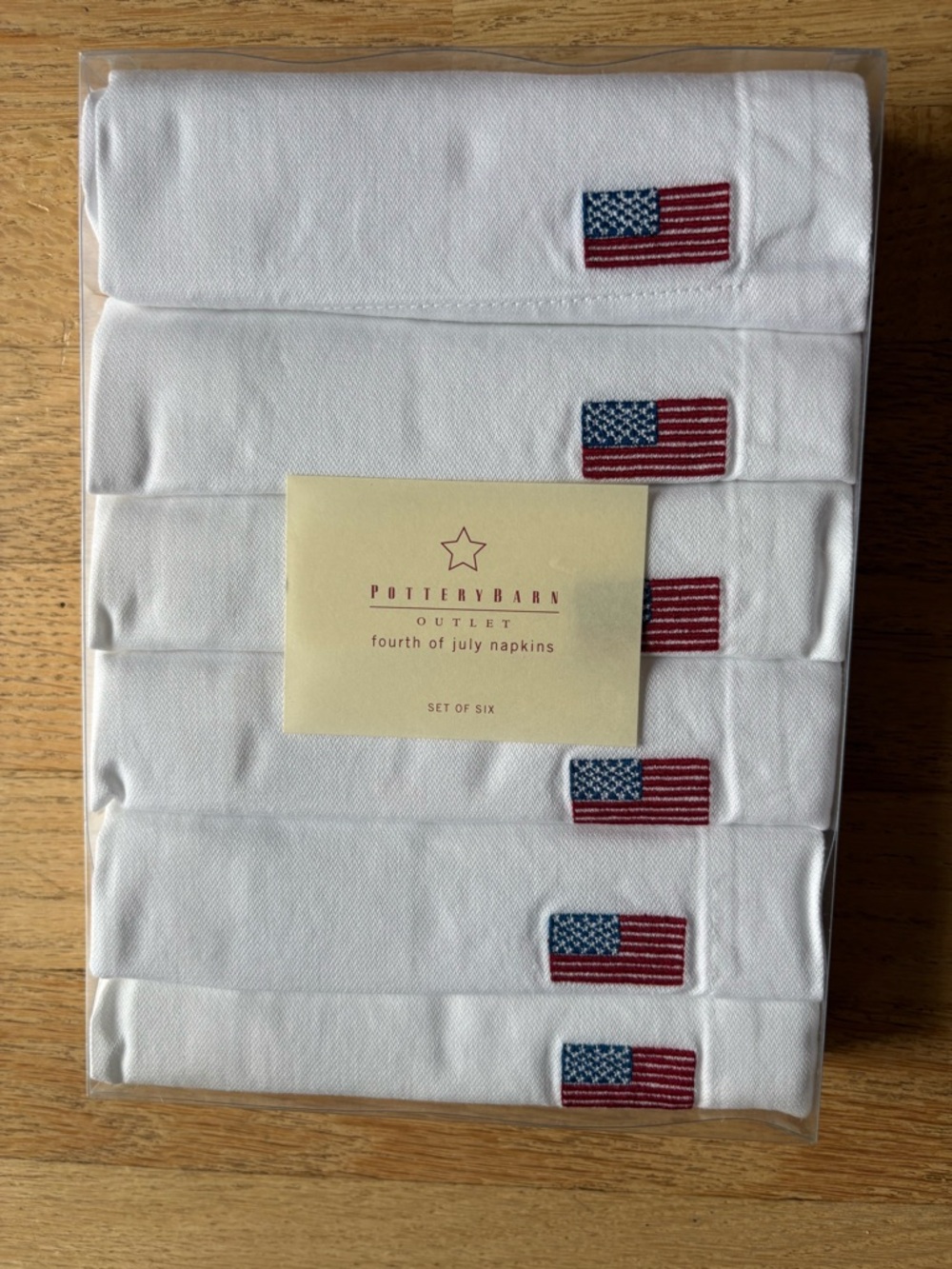 Pottery Barn White Cotton Napkins with Maroon Tag 4th of July